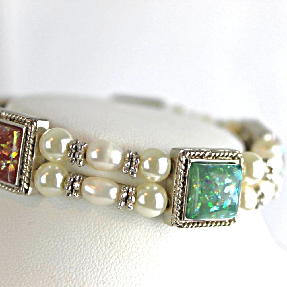 Aurora Borealis & Faux Pearls Stretch Bracelet